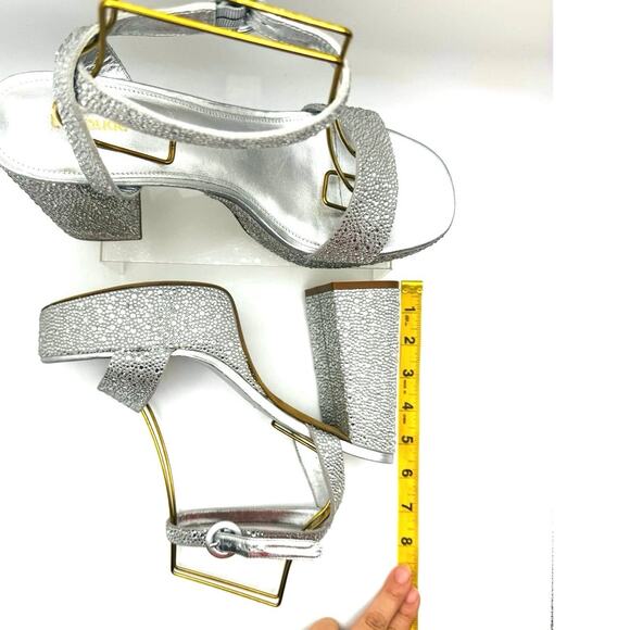 Larroudé Dolly Retro Y2K Crystal Party Sandal In Gray Suede size 10 - Picture 11 of 13